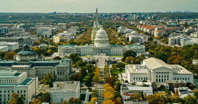 Aerial Shot of Capitol Complex and National Mall in Washington, D.C. from the East - stock photo
